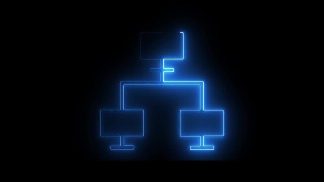 Glowing neon Block diagram concept, analysis scheme, logical, algorithm, flow chart drawing animation.