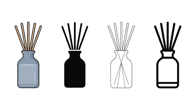 Four different reed diffuser icons in various colors and styles  simple illustrations