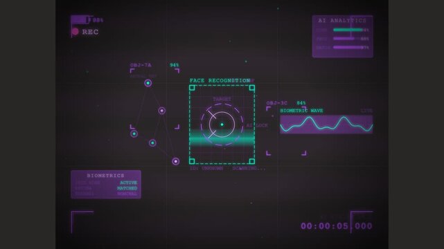 Futuristic hud screen recorder interface with data scanning and waves