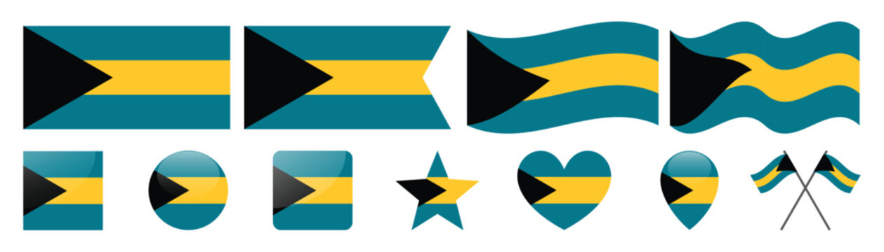 Bahamas flag vector illustration set with various shapes and styles