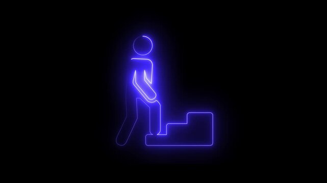 Glowing neon violet color Treadmill machine icon isolated on black background. Runner training on gym machine animation.
