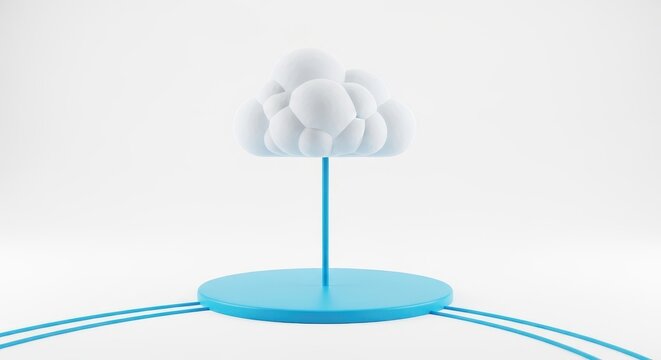 3d cloud icon on blue platform with lines