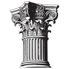Naklejka premium Classical Corinthian column capital illustration with acanthus leaves and floral ornaments for architectural design