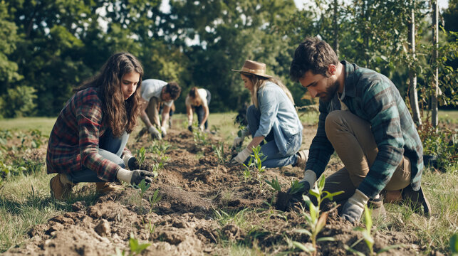 Community gardening initiative urban park action event green space wide angle environmental awareness