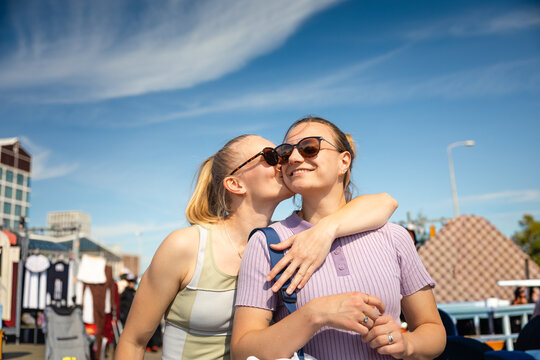 Cheek kiss at flea market