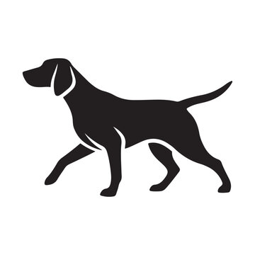 Hunting dog silhouette vector icon of a pointer breed in standing pose for logo design and canine branding