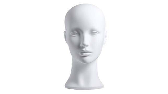 Mannequin head on clean white background, blank human head for design mockups and anatomical study, faceless model for presentations