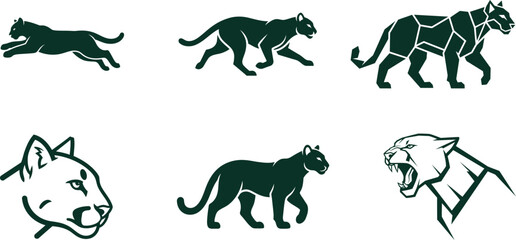 set of wild cat silhouettes in different poses and styles © Saidurra12