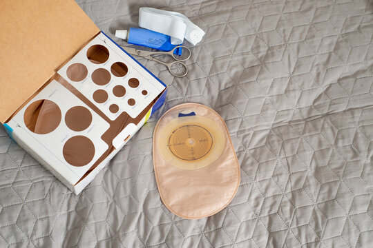 Ostomy bag and paste for fixing to the bed.