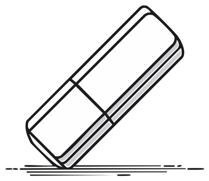 Illustration of a white eraser for removing pencil marks from paper surface. Isolated item for graphic design or education