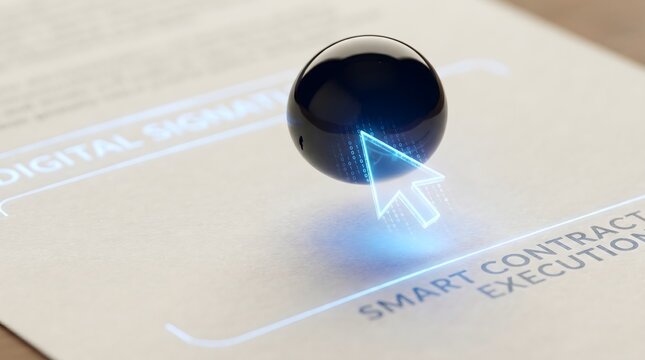 A highly detailed close-up shot of a digital interface with a glowing blue cursor arrow on a smart contract execution screen