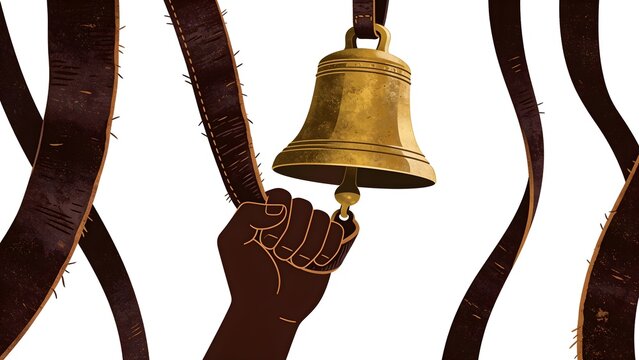 Vector icon of traditional Andorran Esquella bell pulled by a minimalist hand