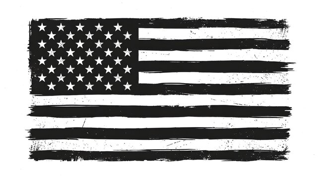 Black and white american flag with distressed brush strokes