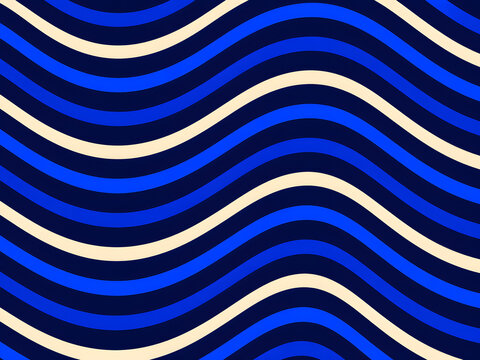 Dynamic blue and cream wavy lines create a harmonious abstract seamless pattern, perfect for backgrounds, textiles, or modern graphic design projects with a fluid visual appeal