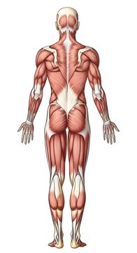 Human muscular system anatomical diagram front view.