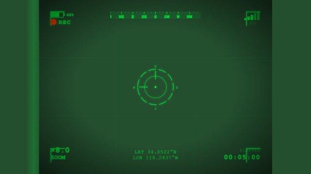 Digital night vision camera recording screen with green hud