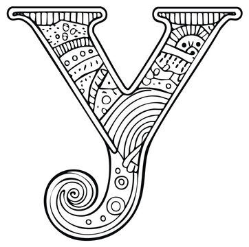 Decorative Letter Y Zentangle Style Illustration Alphabet Character