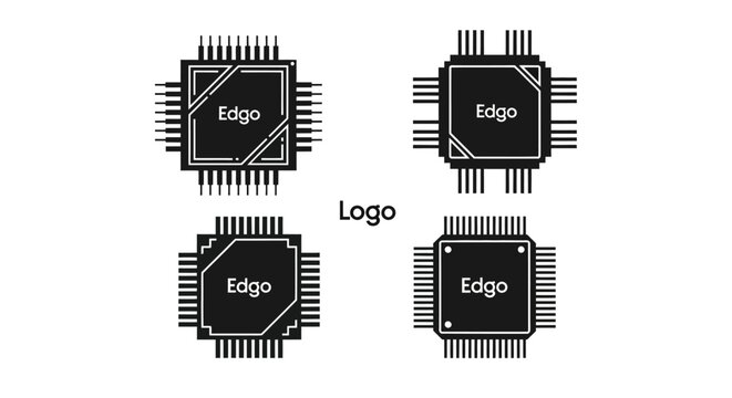 Set of four black computer microchip logos with 'Edge' text on white background