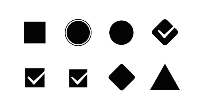 Set of Geometric Shapes and Symbols on White Background