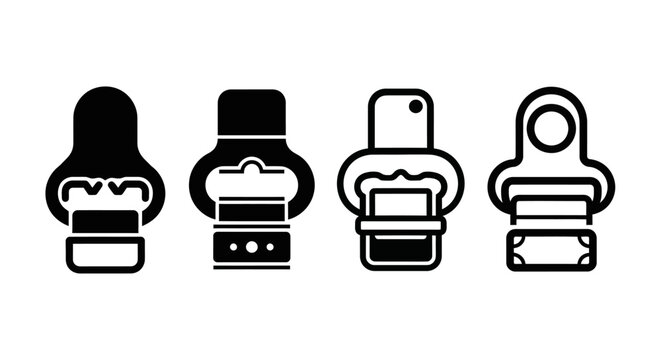 Set of stylized payment terminal icons, cash register, POS machine, card reader