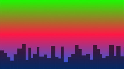 Fototapeta premium Colorful gradient background with pixel city skyline