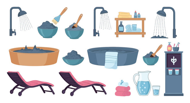 Spa and Wellness Collection: Mud Baths, Showers, Loungers, Water Dispenser