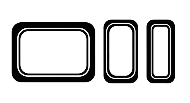 Three Rounded Rectangles with Black Outline, White Background, Minimalist Design