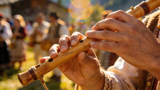 Hands Playing Traditional Flabiol During Rural Cultural Celebration