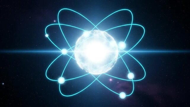 Dynamic Atomic Model in Deep Space Glowing Electrons Orbiting a Bright Nucleus.