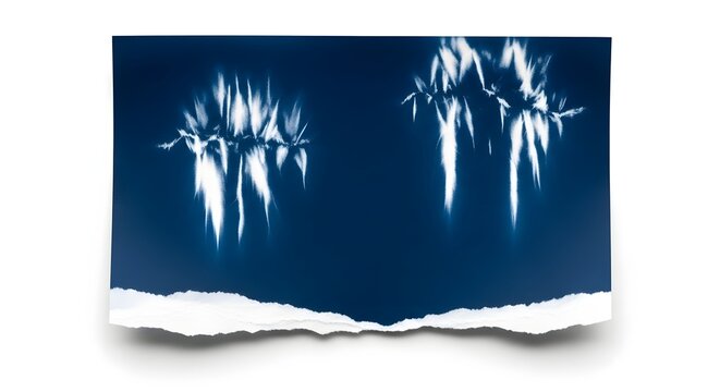 Abstract cyanotype palm trees diptych on torn paper minimalist botanical wall art