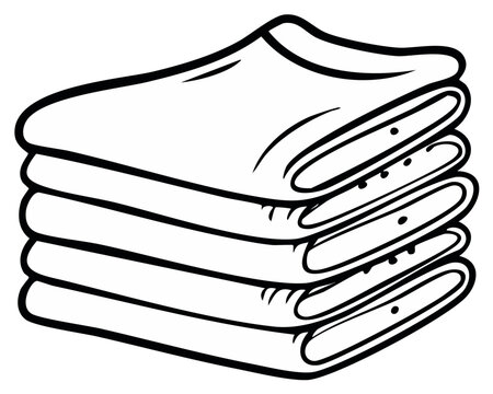 Neatly folded stack of shirts with visible collars and buttons in simple line art style