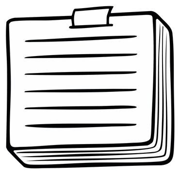 Stack of blank notepad pages with attached tape, ready for notes and messages.