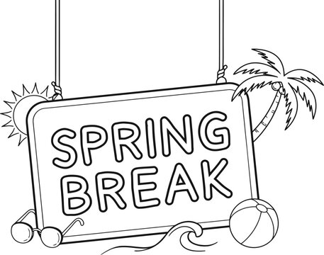 Spring break hanging sign illustration with palm tree and sun vacation tropical recreation illustration paradise
