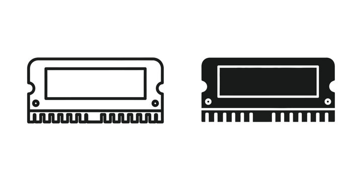 Computer memory module in white and black outline against plain background for technology concept