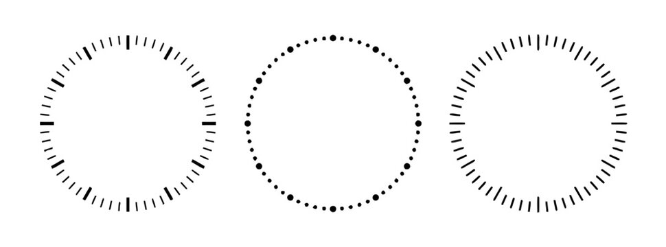 Set of minimalist clock face dials in black outline