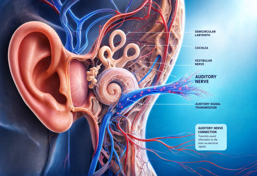 Human Ear Anatomy Auditory Nerve Cochlea Semicircular Labyrinth image
