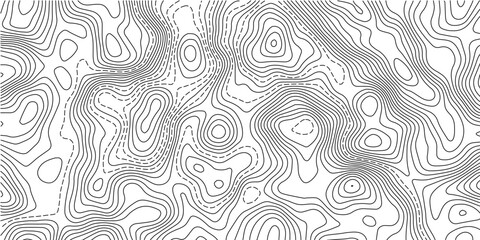 Abstract black and white topographic contour pattern featuring flowing terrain curves and wavy lines that resemble wood grain or fingerprint textures in a clean modern map style design. © Hasan