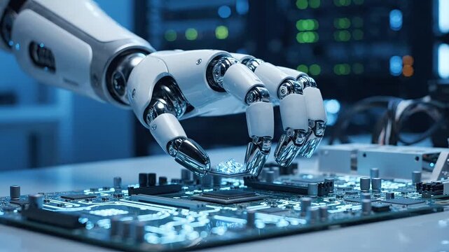 Robotics, artificial intelligence, circuit board, electronic components, futuristic technology