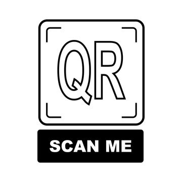 scan me qr code frame with separate button label below, clean line icon design with square border for mobile phone scanning, app interface, website, business and digital use