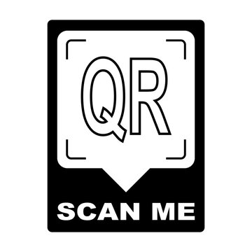 scan me qr code sign inside chat bubble with bold frame, clean black and white design for contactless access, messaging, menus and business use
