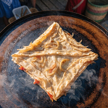 Algerian Mhajeb Stuffed Flatbread &mdash; Oran Street Food Traditional Recipe
