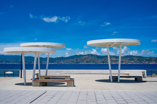 Public bench on the coast of Calabria.