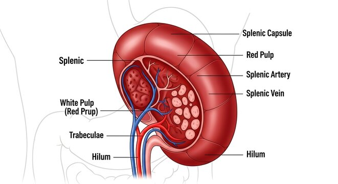 Anatomy of the human spleen internal structure.