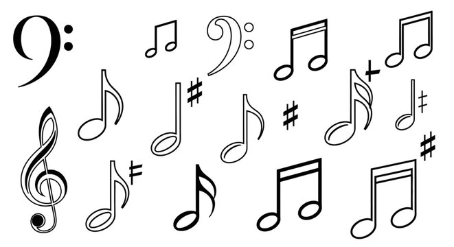 Collection of black musical notes and symbols.