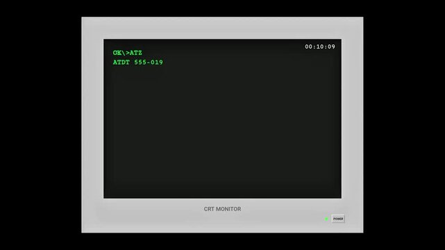 Vintage CRT Monitor Screen Displaying Dial-Up Modem Connection with Progress Bar