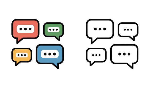 Collection of four speech bubble icons for social media communication messaging app.