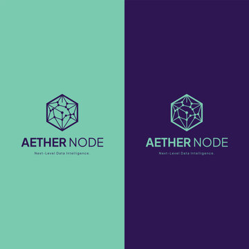 Aether Node technology logo with abstract hexagonal intelligence network icon