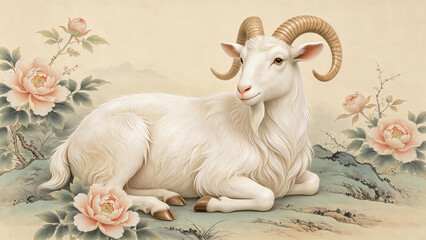 Fototapeta premium Chinese Painting of White Goat