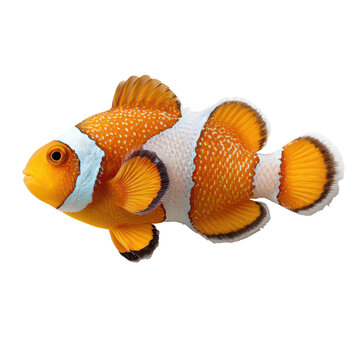 Orange clownfish swimming in clear blue water with subtle light reflections