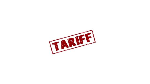 Tariff grunge red rubber stamp animation,False red square grunge stamp on background.